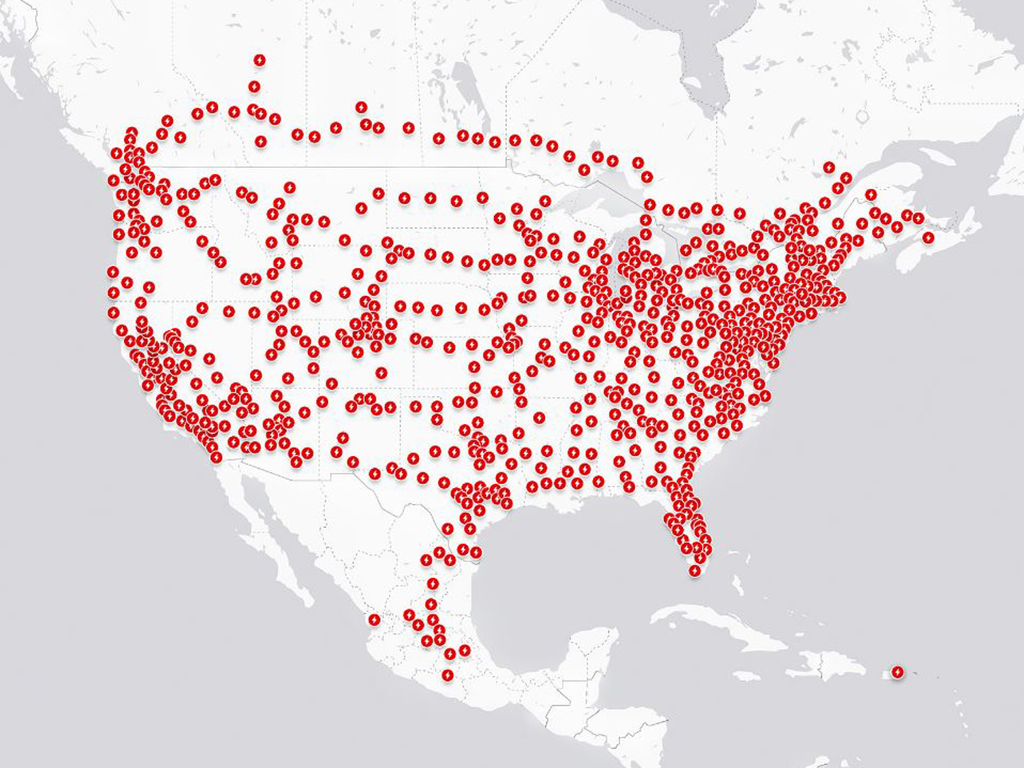 Tesla Motors' EV charging network in America
