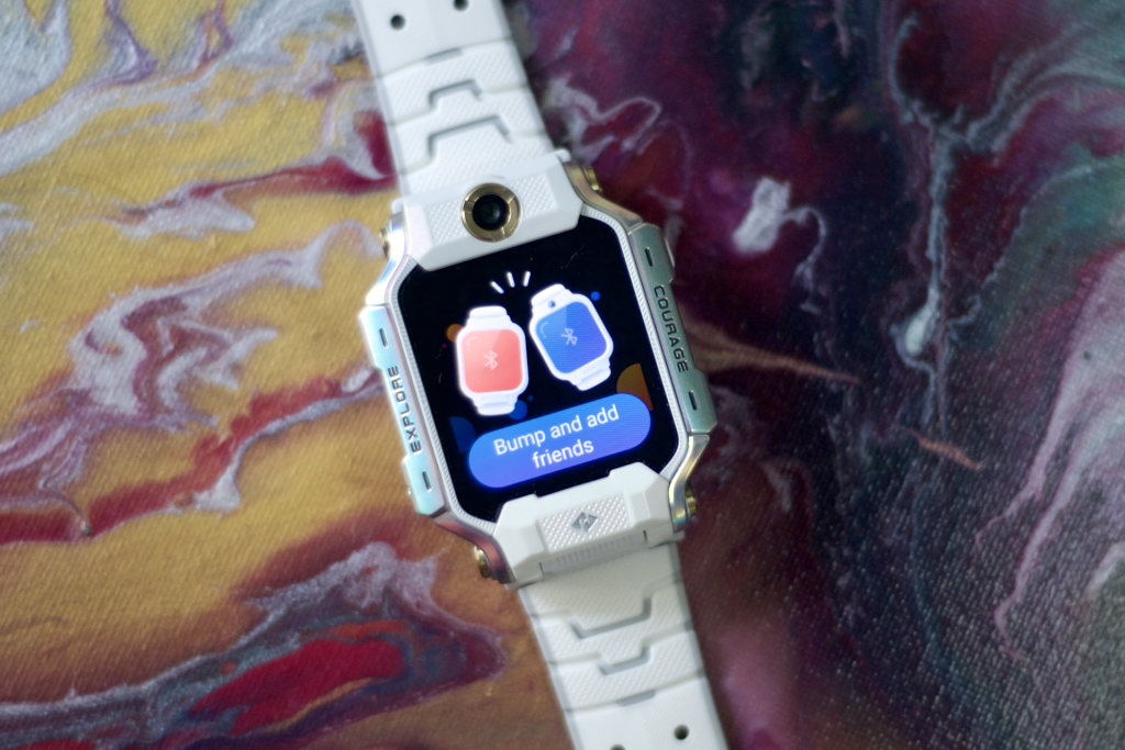 The imoo x10 watch phone showing its bump and add friends function