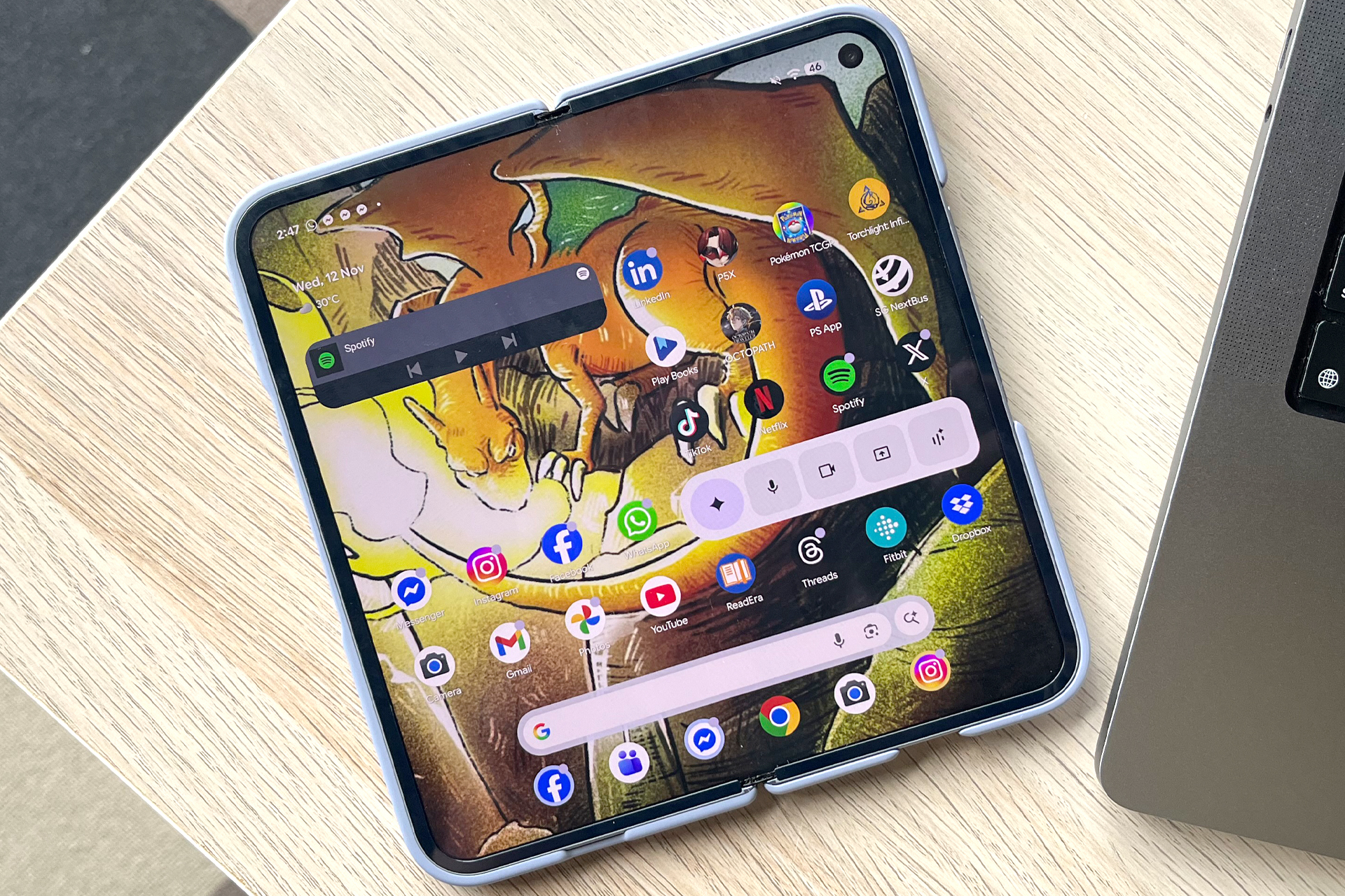 Google Pixel 10 Pro Fold with custom Charizard wallpaper